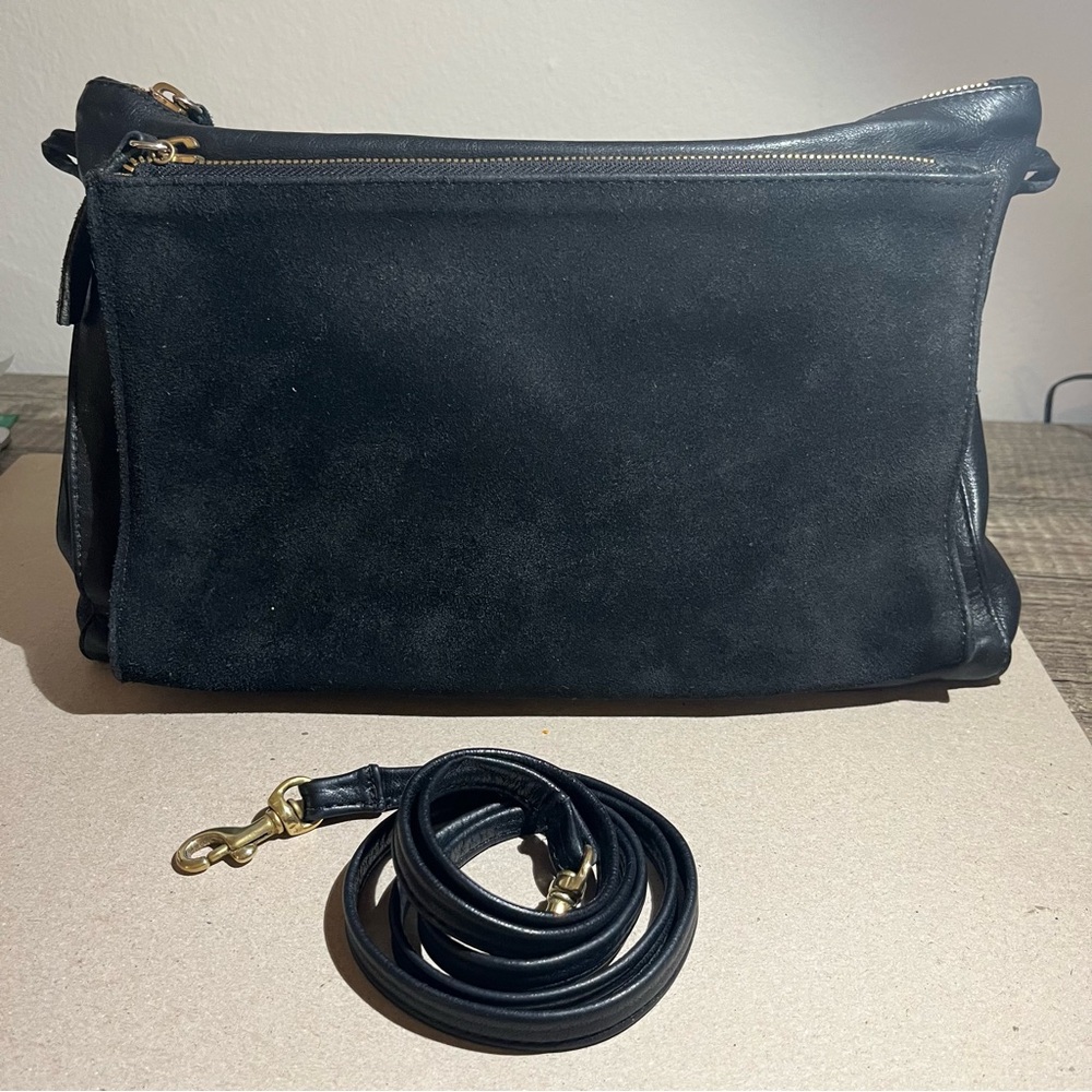 Clare V. Black Leather & Suede Crossbody / Clutch